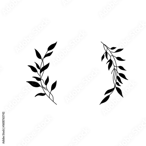 Collection of floral frames with silhouettes of branches