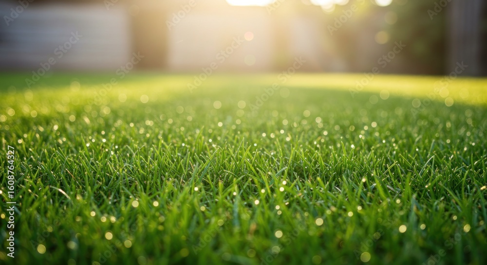 Naklejka premium Dewy grass in sunlight