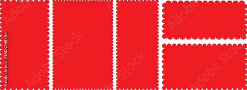 Set of red Zigzag shape set. Set of frames with zigzag edge, scallop edge shape. rectangular shape elements set vector illustration. 