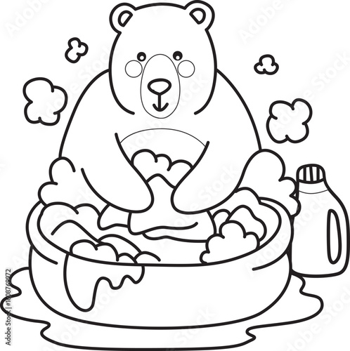 Illustration of cute bear icon.
Funny bear in daily activities elements.
Coloring pages of cute bear icon.
