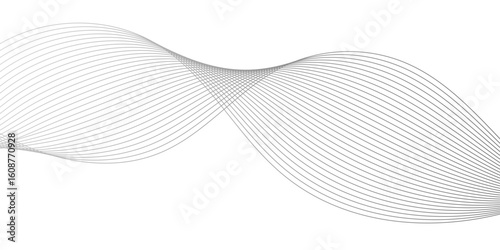 Abstract Smooth white wave digital geometric Technology, data science frequency gradient lines on transparent background. Undulate Grey Wave Swirl, frequency sound wave, twisted curve lines.