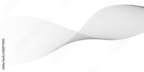 Abstract Smooth white wave digital geometric Technology, data science frequency gradient lines on transparent background. Undulate Grey Wave Swirl, frequency sound wave, twisted curve lines.