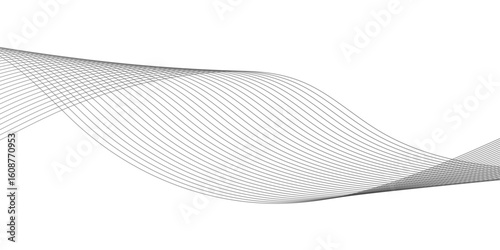 Abstract Smooth white wave digital geometric Technology, data science frequency gradient lines on transparent background. Undulate Grey Wave Swirl, frequency sound wave, twisted curve lines.