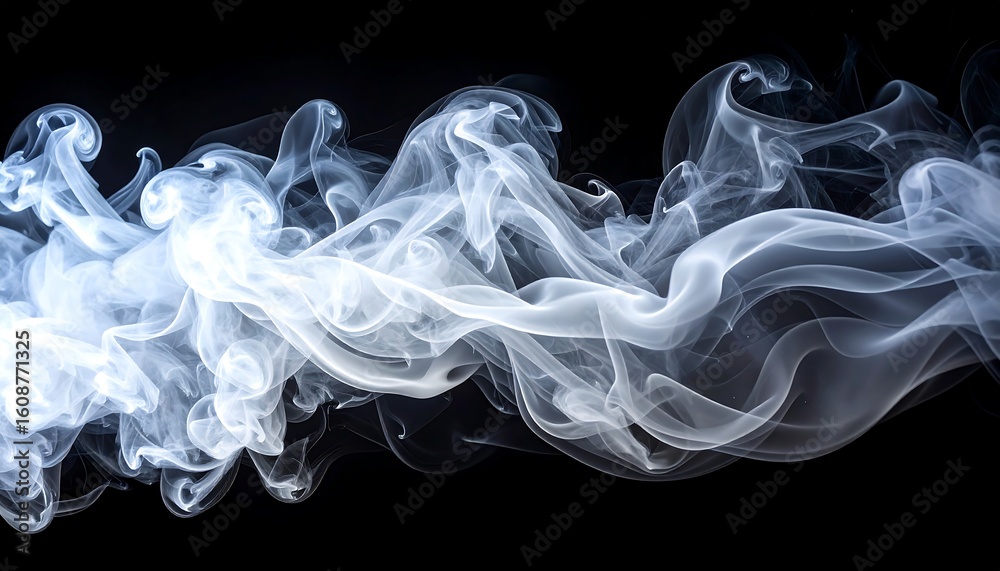 Fototapeta premium Abstract image of swirling, translucent smoke against a black background
