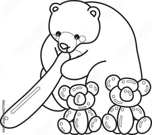 Illustration of cute bear icon.
Funny bear in daily activities elements.
Coloring pages of cute bear icon.