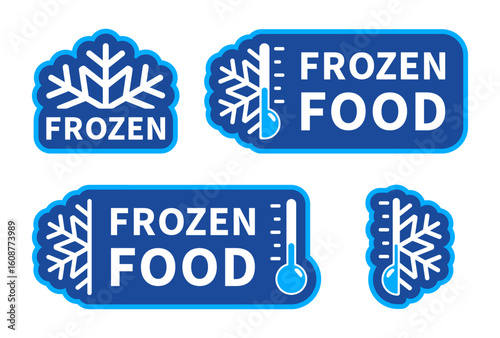 Frozen food label logo icon and keep freezer storage sticker set on white background