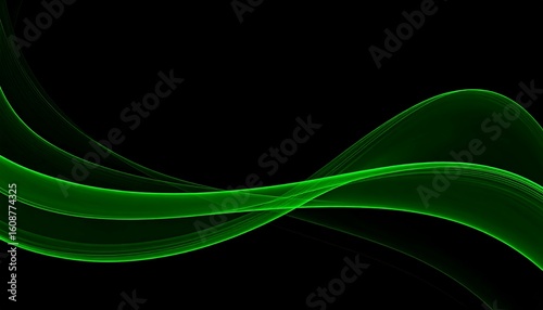 Abstract image of luminous green waves on a black background
