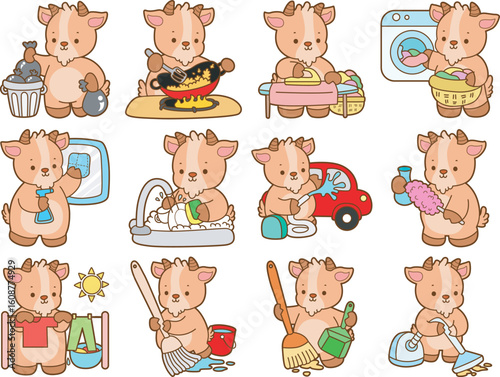 Cute goat animal icon stickers illustration elements. 
