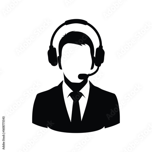 Black and white silhouette image of a customer service representative or operator