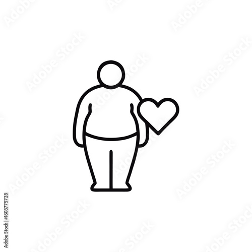 Line Art Icon Illustrating Body Positivity and Self Love Acceptance in Overweight People with a Heart Symbol