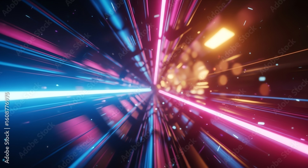 Obraz premium Abstract neon light speed tunnel