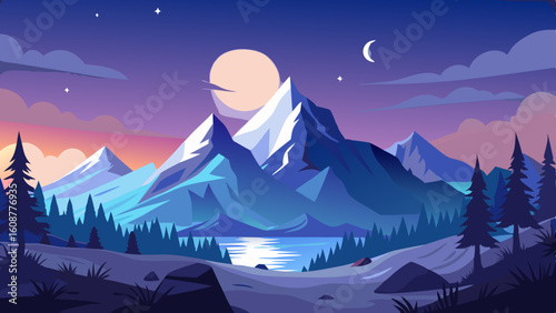 beautiful mountain landscape white nights or mid