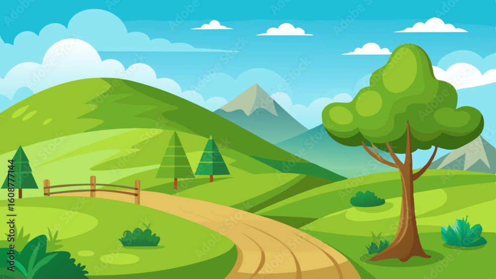 Fototapeta premium beautiful nature landscape with green grass hill