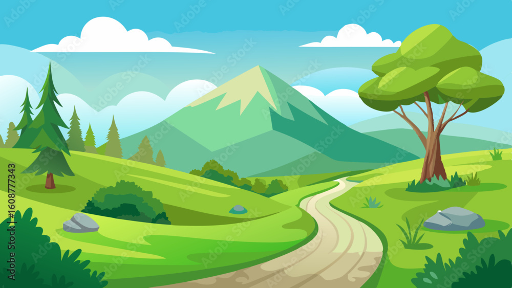 Fototapeta premium beautiful nature landscape with green grass hill
