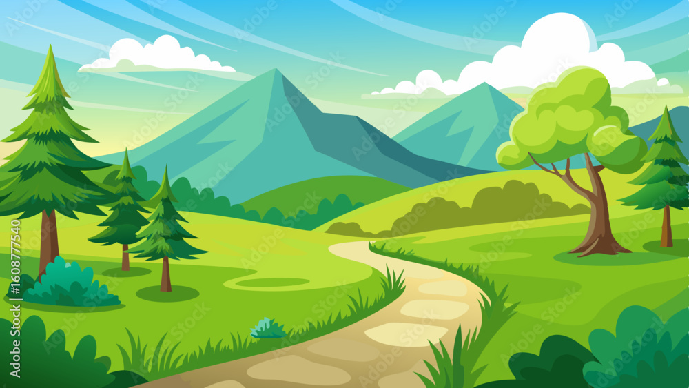 Fototapeta premium beautiful nature landscape with green grass hill