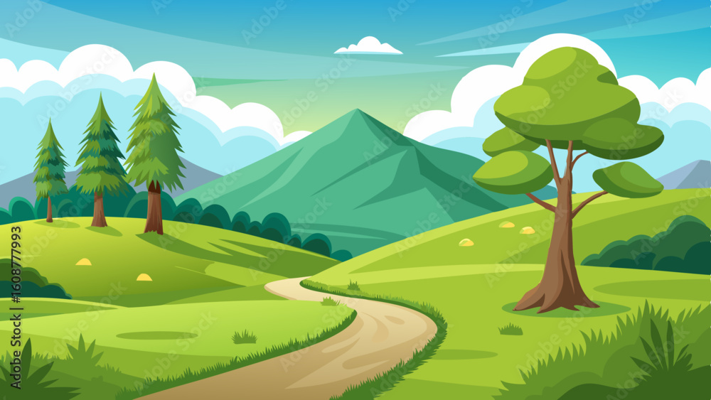 Fototapeta premium beautiful nature landscape with green grass hill