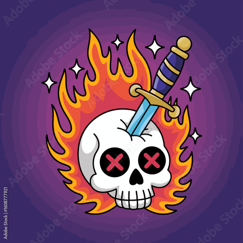 Skull and Dagger in Flames