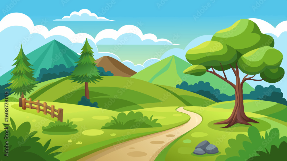 Fototapeta premium beautiful nature landscape with green grass hill