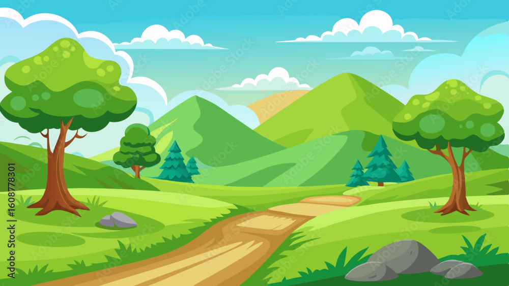 Fototapeta premium beautiful nature landscape with green grass hill