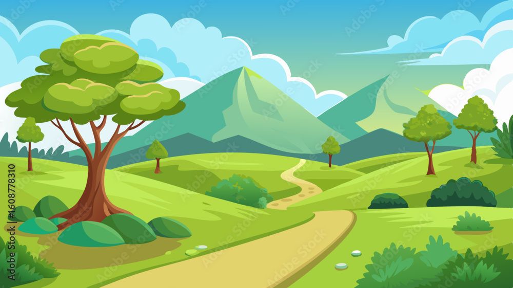 Fototapeta premium beautiful nature landscape with green grass hill
