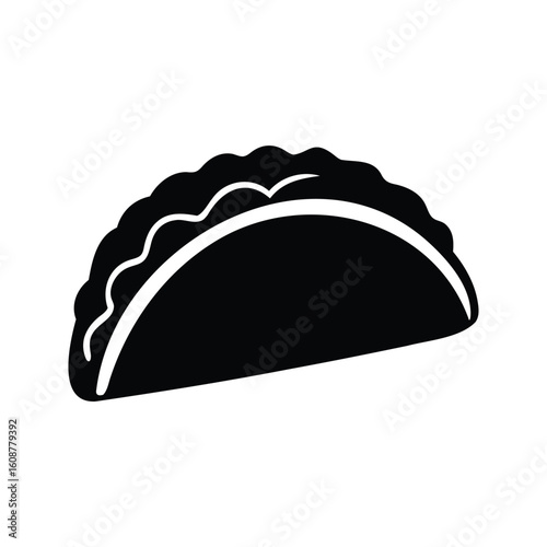 Black and white silhouette of a dumpling or empanadalike food item