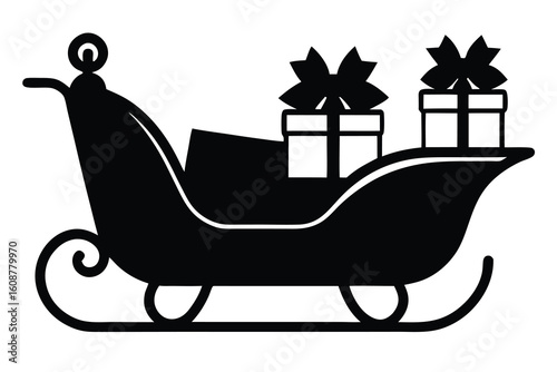 santa sleigh with gifts vector icon