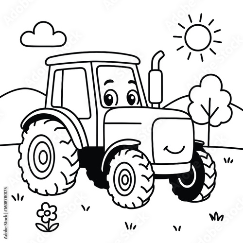 Friendly Farm Tractor Coloring Book Page