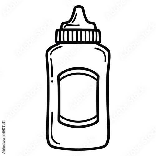 Illustrated black and white condiment bottle for ketchup mustard or other food sauces