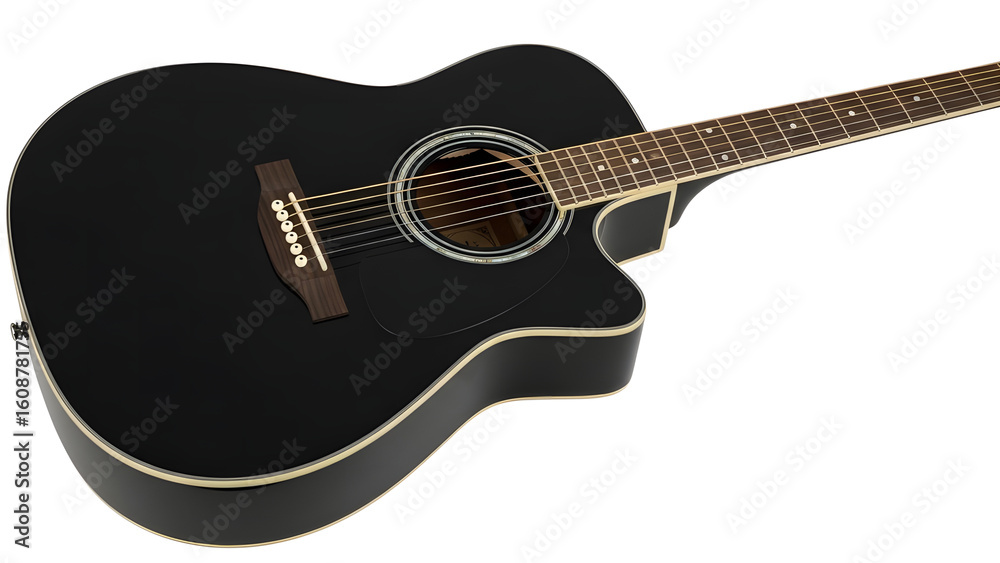 Obraz premium Black acoustic electric guitar for sale professional musical instrument guitar music shop guitar players on transparent background