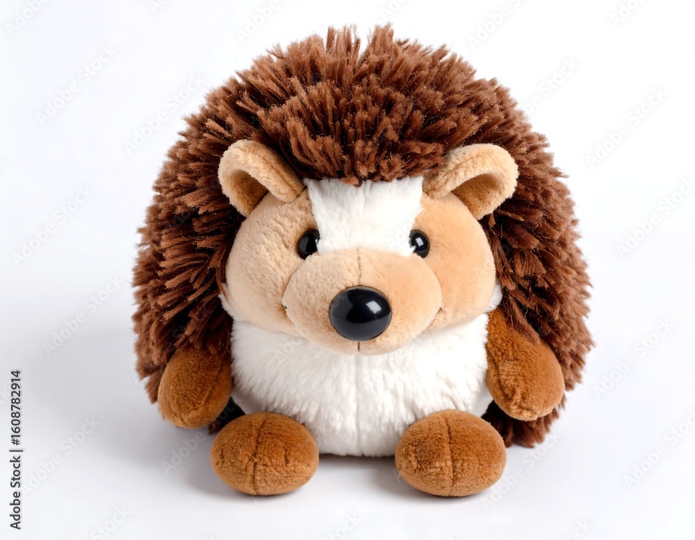 Obraz premium Brown and tan plush hedgehog toy sitting on white background