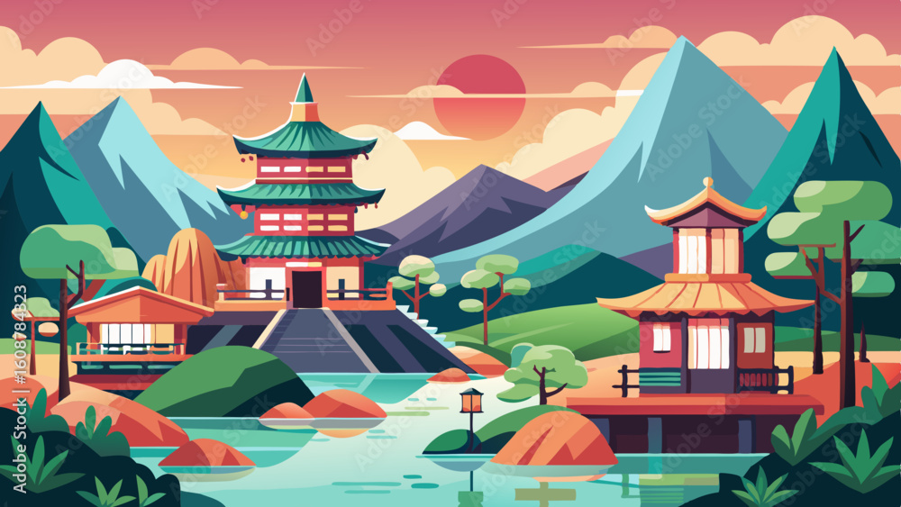 Fototapeta premium landscape of japanese natural views with japanese