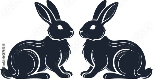 Silhouette Vector of Rabbit Sitting on the Moon – Magical Night Scene
