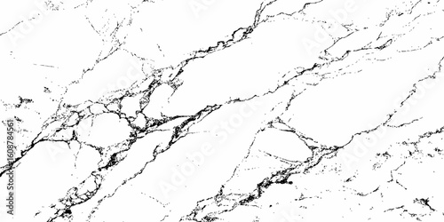 A high-resolution, close-up shot of a white marble or quartz surface with prominent, intricate black veining. The pattern should suggest natural stone,ideal for countertops, flooring,or wall cladding.