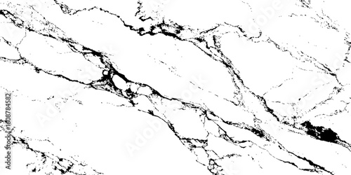 A high-resolution, close-up shot of a white marble or quartz surface with prominent, intricate black veining. The pattern should suggest natural stone,ideal for countertops, flooring,or wall cladding.