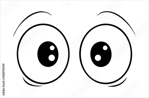 Funny cartoon eyes icon expressing surprise, a simple black and white vector character.