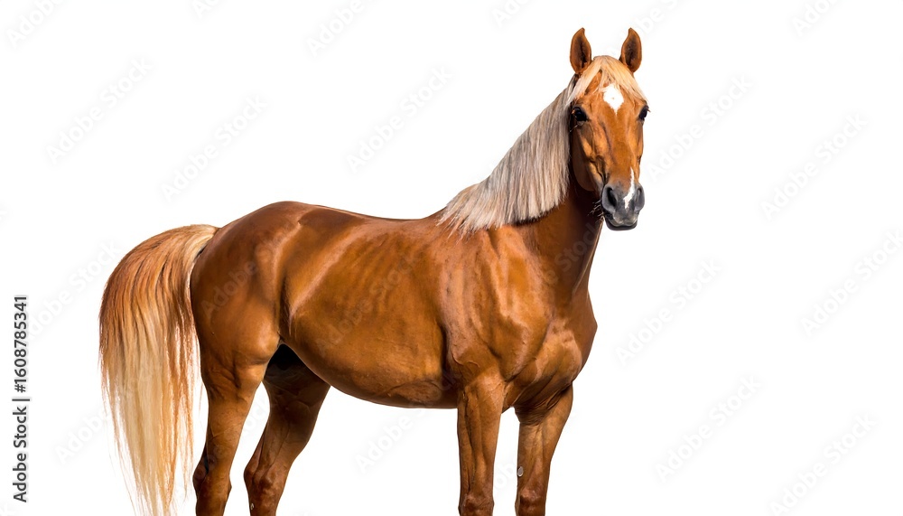 Obraz premium Chestnut horse standing against white background