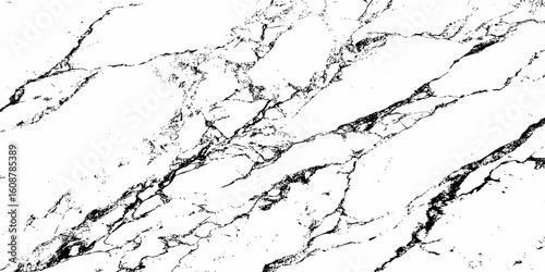 A high-resolution, close-up shot of a white marble or quartz surface with prominent, intricate black veining. The pattern should suggest natural stone,ideal for countertops, flooring,or wall cladding.