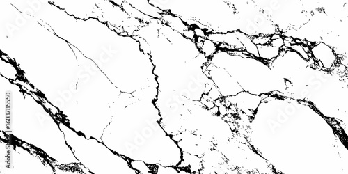A high-resolution, close-up shot of a white marble or quartz surface with prominent, intricate black veining. The pattern should suggest natural stone,ideal for countertops, flooring,or wall cladding.