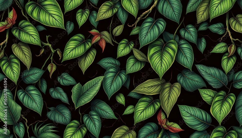 custom made wallpaper toronto digitalLush Tropical Foliage Pattern on a Dark Background for an Exotic Ambiance