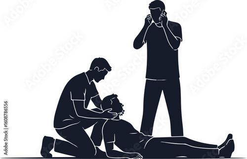 First Aid Silhouette Vector – CPR, Bandage, and Emergency Medical Help