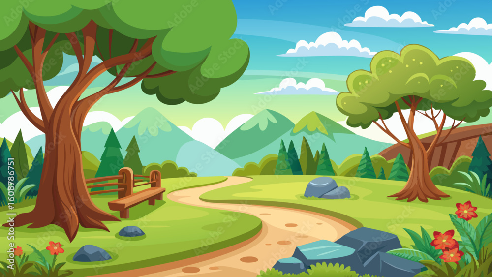 Fototapeta premium nature park with trees and path scenery landscape
