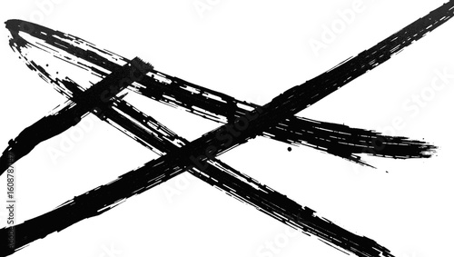 Vector art of intersecting black brush strokes form an x shape on white