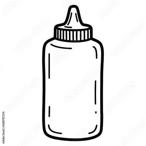 Simple black and white illustration of a squeeze bottle for condiments or sauces
