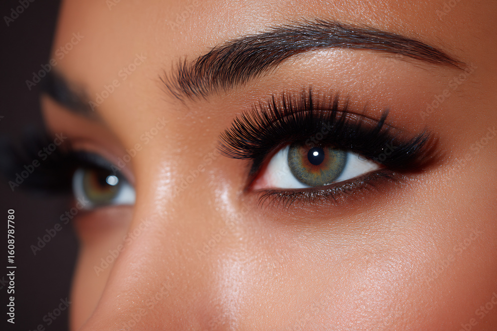Fototapeta premium close-up of long false eyelashes with light smoky eyes