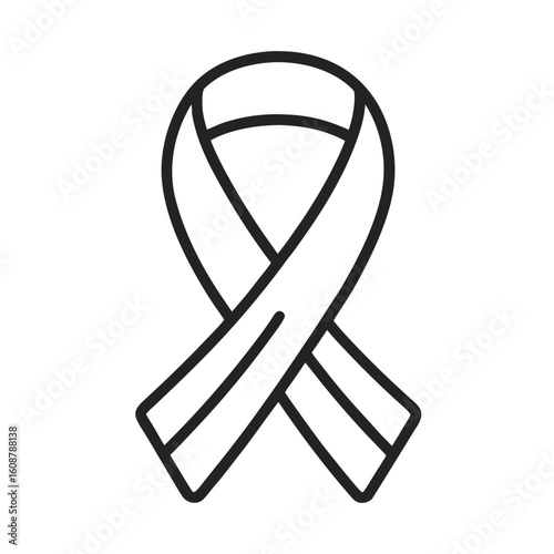 Awareness ribbon vector outline icon. Cancer awareness vector line icon. 