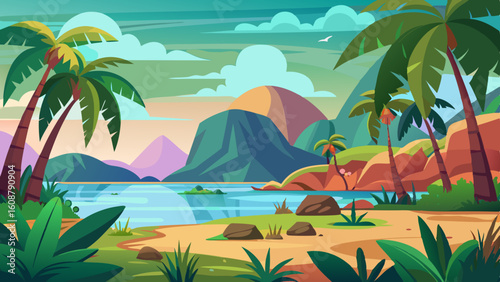 tropical landscape background for zoom vector illustration