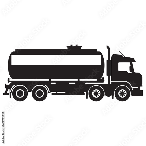 Black and white silhouette of a tanker truck suitable for logistics and transportation
