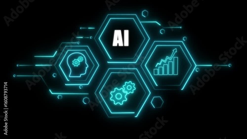 Abstract neon Hud knowledge ability business gear icon Glowing neon line concept. Glowing 