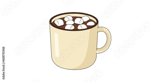 Cozy beige mug filled with hot chocolate and marshmallows