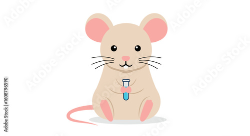 Cartoon mouse holding a test tube in cute scientific experiment style